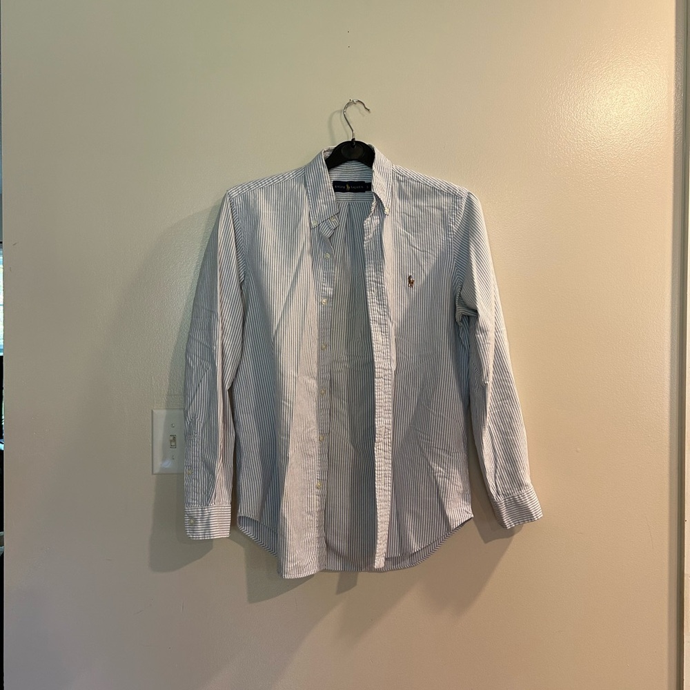 Ralph Lauren Light Blue and White Striped Button-Down Shirt